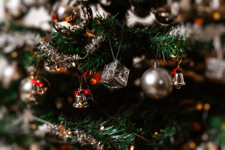 dark ornaments on the tree